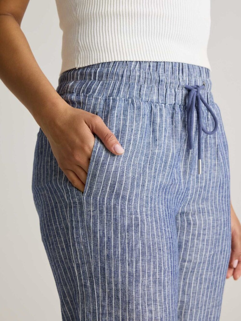 Linen Wide Leg Pants in Chambray Stripe - Picture 4 of 10